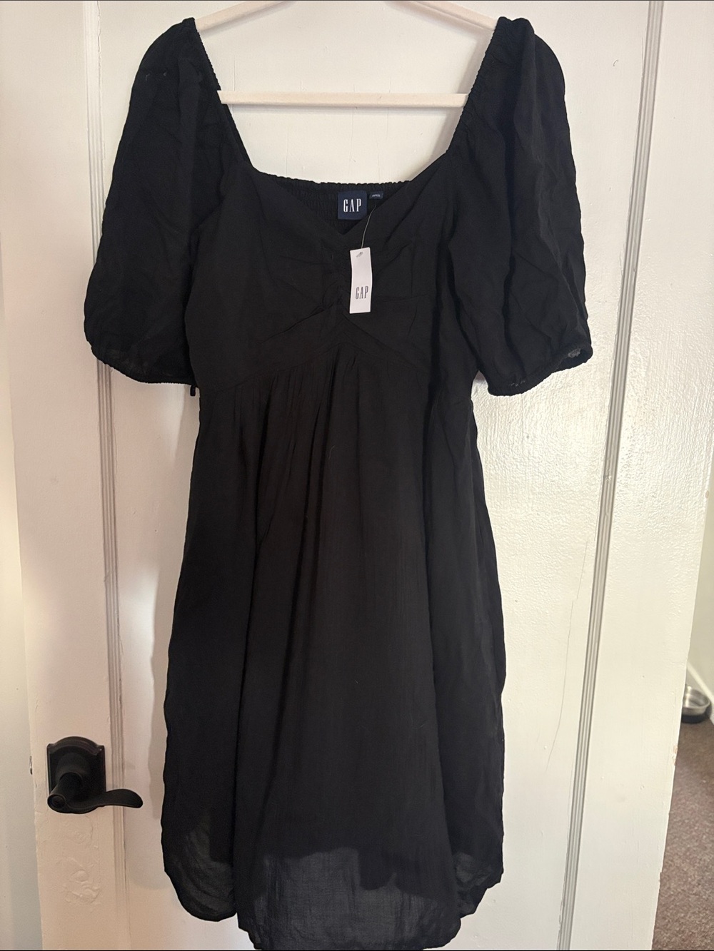 GAP Black Square Neck Puff Sleeve Midi Dress Size Medium Tall